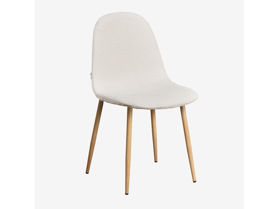 Sklum Pack De 4 Cadeiras De Jantar Glamm Poliéster     Madeira Natural                  Caracóis Blanco                               Bouclé