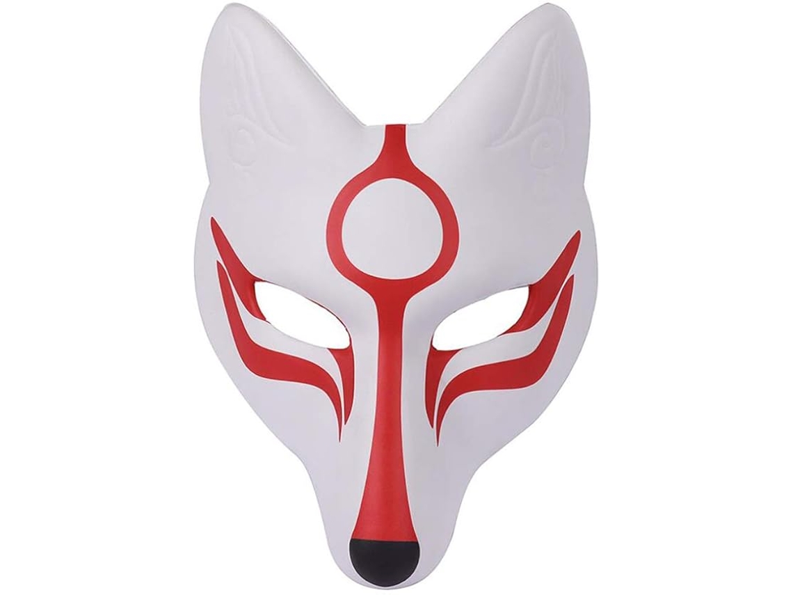 Máscara De Raposa Japonesa Kabuki Kitsune Para Homens, Mulheres E Crianças, Fantasia De Baile De Halloween, Adereço, Branco Vermelho