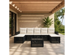 Vidaxl Conjunto De Sofá De Jardim 8 Unid. Preto E Branco Creme Vime Pe