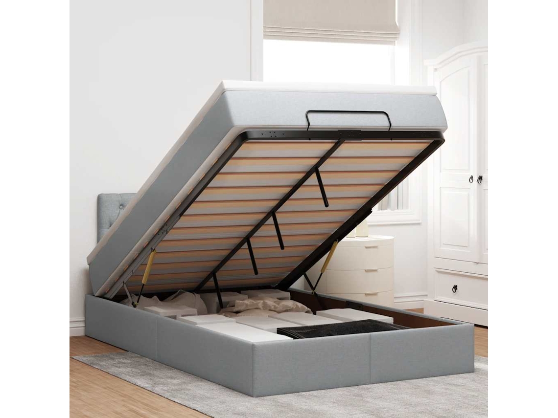 Vidaxl Cama Otomana Com Colchão 120x190 Cm Tecido Cinzento Claro