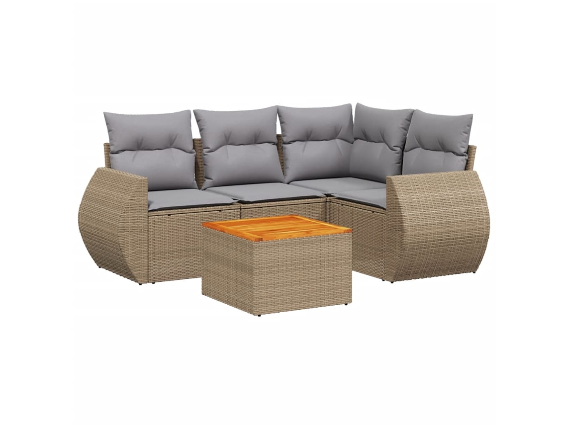 Conjunto 5 de sofás p/ jardim com almofadões VIDAXL vime PE bege