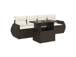 Conjunto de 5 Sofás para Jardim com Almofadões Vime Pe Castanho MAISON EXCLUSIVE (5 pcs)