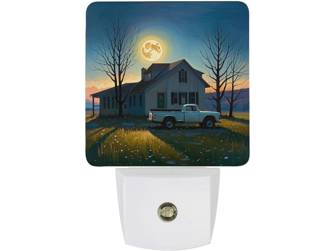 Luminária de parede noturna com plugue, inspirada em uma antiga casa abandonada, com sensor de movimento e luz LED.