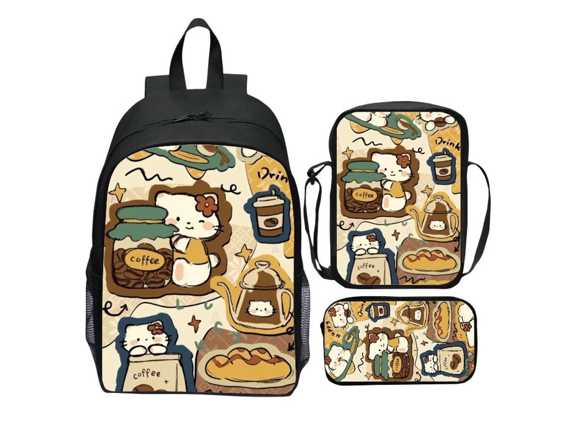 Conjunto Mochila Escolar 3 Peças, Desenho Animado, Aulas, Inclui Estojo