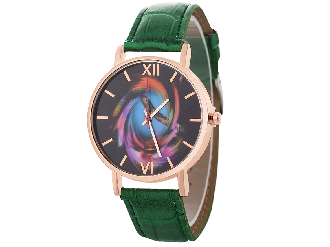 Relógio feminino coreano Zhoulianfa T0138-z com pulseira de couro e movimento de quartzo verde.