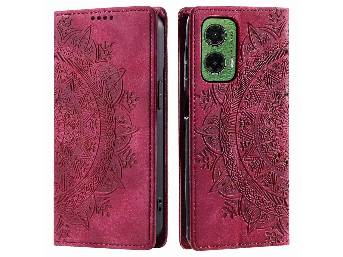 Capa Para Motorola Moto G35 5g, Modelo 010, Com Estampa Mandala, Fecho Magnético E Revestimento Em Couro Pu, Multicolorida