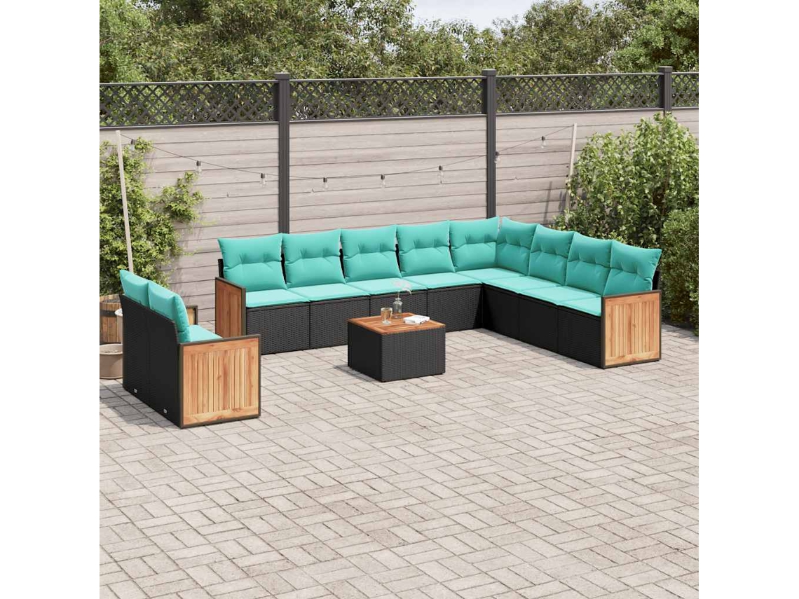 Vidaxl Conjunto De Sofá De Jardim Com 11 Peças E Almofadas Em Rattan Sintético Preto