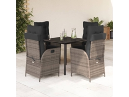 Vidaxl 5 Pcs Conjunto De Jantar P/ Jardim C/ Almofadões Vime Pe Cinza