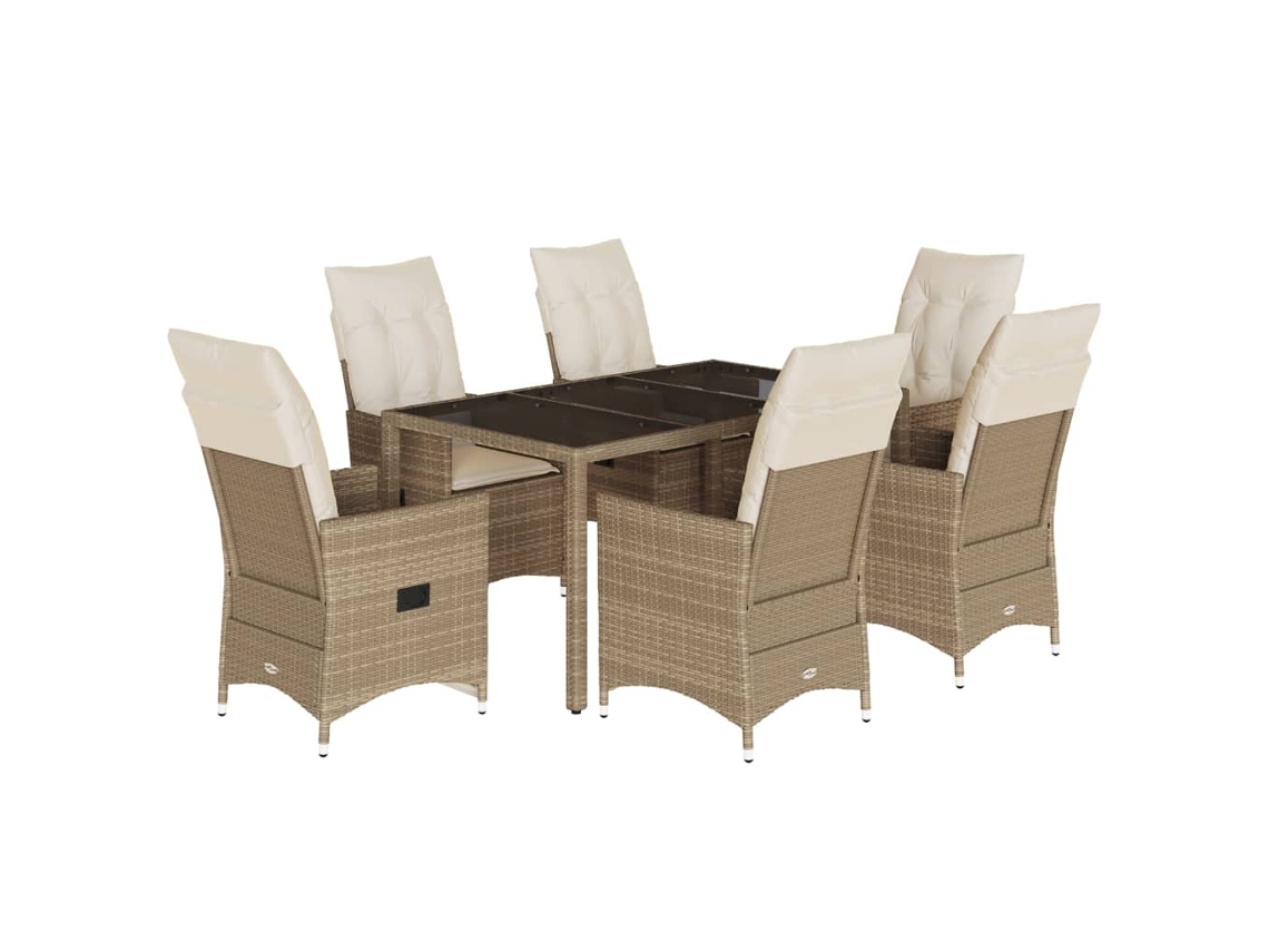 Maison Exclusive - 7 Pcs Conjunto De Jantar P/ Jardim Com Almofadões Vime Pe Bege