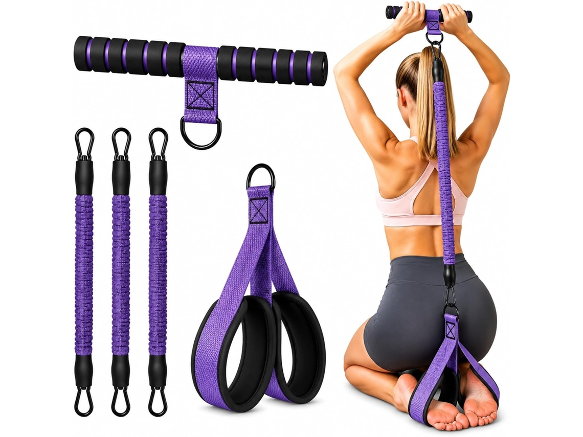 Conjunto De Faixas Elásticas Resistência Com Alças E Pedal Para Treino Em Casa | Pedais Pilates Exercícios