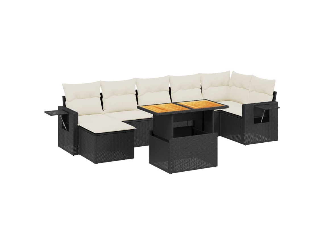 Conjunto de 8 Sofás de Jardim com Almofadões Vime Pe Preto MAISON EXCLUSIVE (8 pcs)