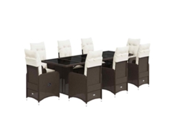 Conjunto de 9 Bistrôs de Jardim com Almofadões Vime Pe Castanho MAISON EXCLUSIVE