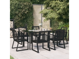 Vidaxl 7 Pcs Conjunto De Jantar Para Jardim Vime De Pvc Preto