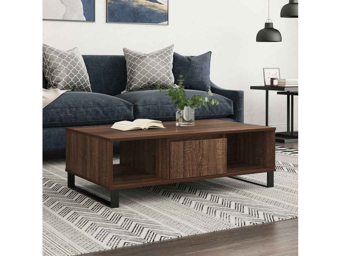Vidaxl Mesa De Centro 104x60x35 Cm Derivados Madeira Carvalho Castanho