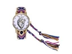 Relógio Pulseira Feminino de Lã Tecida com Números Romanos Quartzo Azul Royal