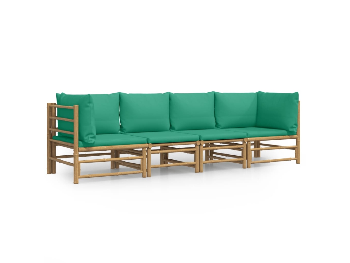 Maison Exclusive - 4 Pcs Conjunto Lounge De Jardim Bambu C/ Almofadões Verdes