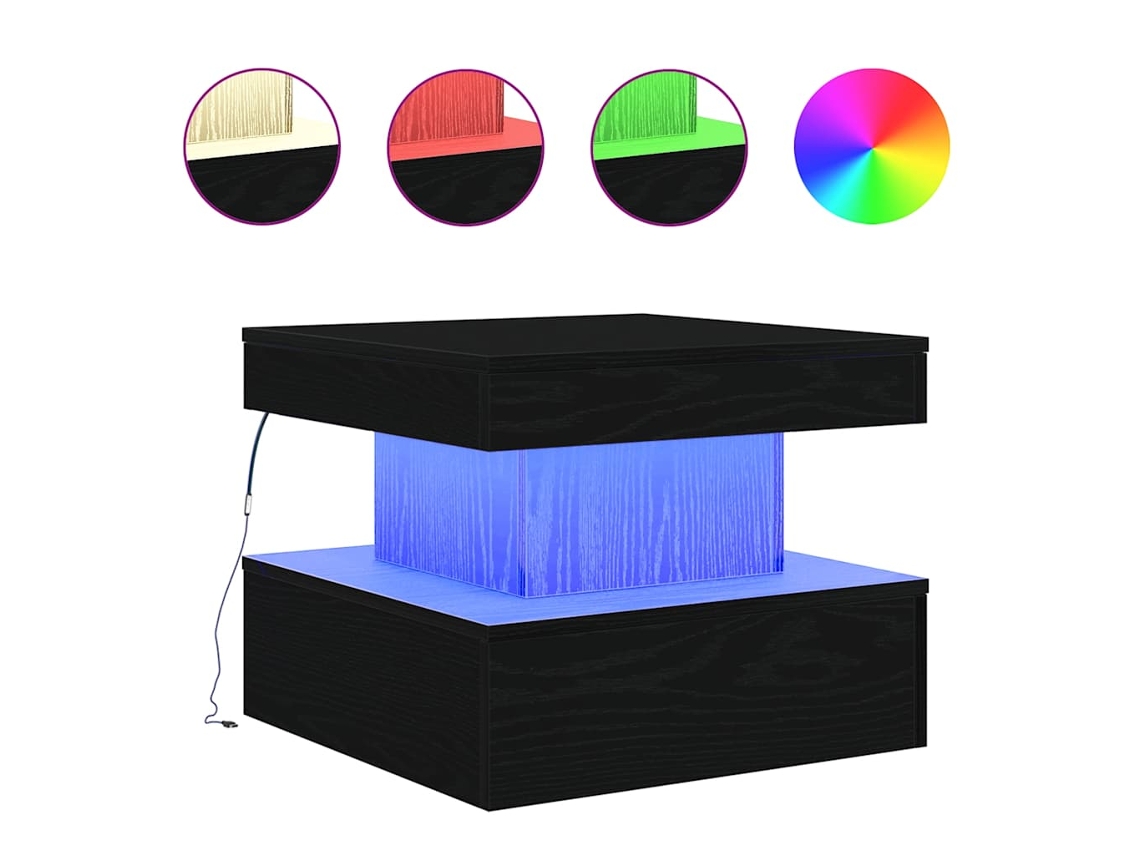 Mesa de Centro com Luzes LED Carvalho Preto 50x50x40 Cm MAISON EXCLUSIVE