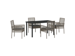 Conjunto 5 De Jantar Para Jardim  De Vidaxl Com Almofadas Rattan Poliéster Cinza