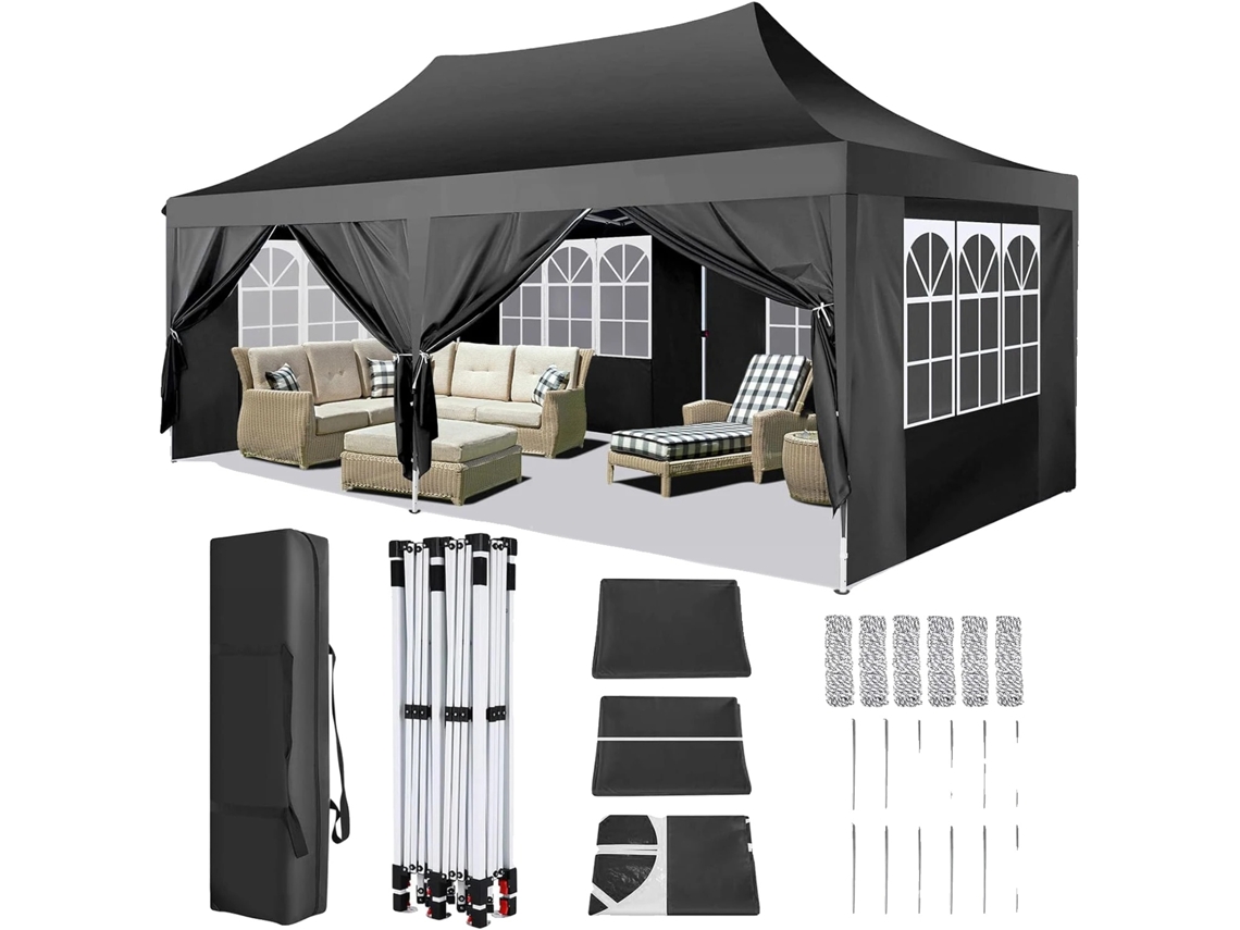 Tenda Pop Up, Tecido Impermeável, Alturas Ajustáveis, Preto OEM