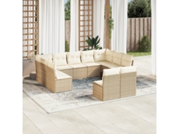 Vidaxl 11 Pcs Conjunto Sofás de Jardim C/ Almofadões Vime Pe Bege