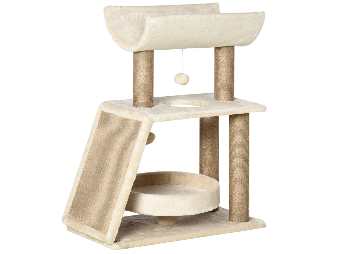 Árvore para Gatos 60x30x76 Cm creme e natural com brinquedo e cama S/MARCA