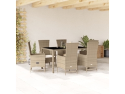 Vidaxl 7 Pcs Conjunto De Jantar P/ Jardim Com Almofadões Vime Pe Bege