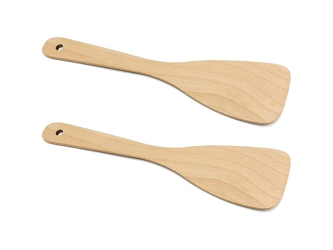 2 Colheres De Madeira De Faia Antiaderentes Utensílios De Cozinha Resistentes Ao Calor Para Sarten E Frying Pan