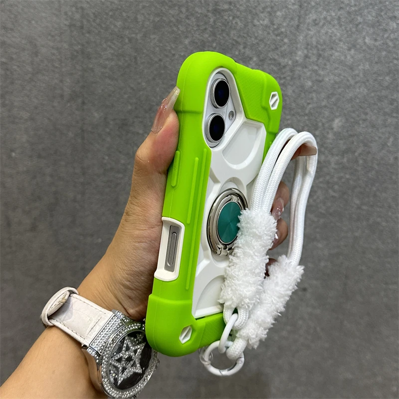 Capa De Celular De Silicone Macio Ao Toque, Resistente A Impactos, Na Cor Goiaba, Para Iphone 16 Pro, Com Cordão.
