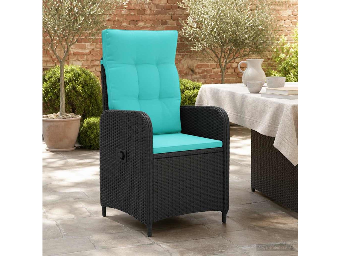 Vidaxl Cadeira De Jardim Reclinável Preto E Turquesa Vime Pe