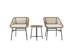 Conjunto Jardim 3 Peças Vime Pe Aço com Cadeiras, Almofadas e Mesa de Vidro