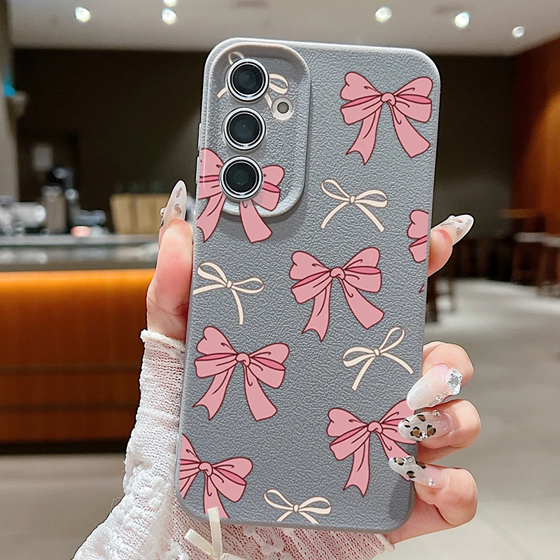 Capa De Celular Samsung Galaxy S23 (cinza) Com Laço Rosa, Macia.