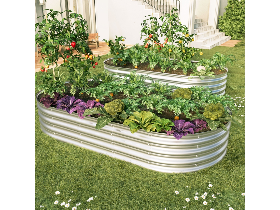 Canteiro Metálico Galvanizado, Kit De Jardim Exterior Para Hortaliças, Flores E Ervas, Robusto Anti-ferrugem, 2 Unidades 6x3x1 Pé
