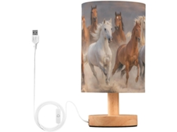Abajur De Cabeceira Mnsruu Com Cavalo Marrom E Branco, Luminária De Mesa Led Com Cúpula Tecido, Luminária Pequena Para
