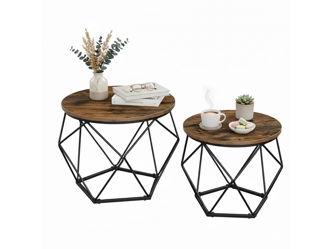 Conjunto Com 2 Mesas Laterais De Vime Com Tampos Removíveis