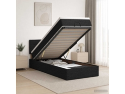 Vidaxl Cama Ottoman Com Colchão Com Cabeceira Preto 90 X 190 Cm Tecido