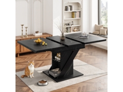 Mesa de Jantar 110/140x80 cm com Efeito Mármore Preto NOVELA