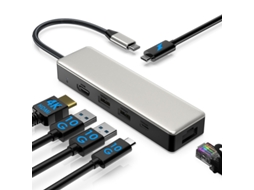 Yizhood 6 em 1 USB C Docking Station 4k60hz Hdmi 3x10gbps Usb3.1 2.5g Rj45 100w Pd para USB C Cinza
