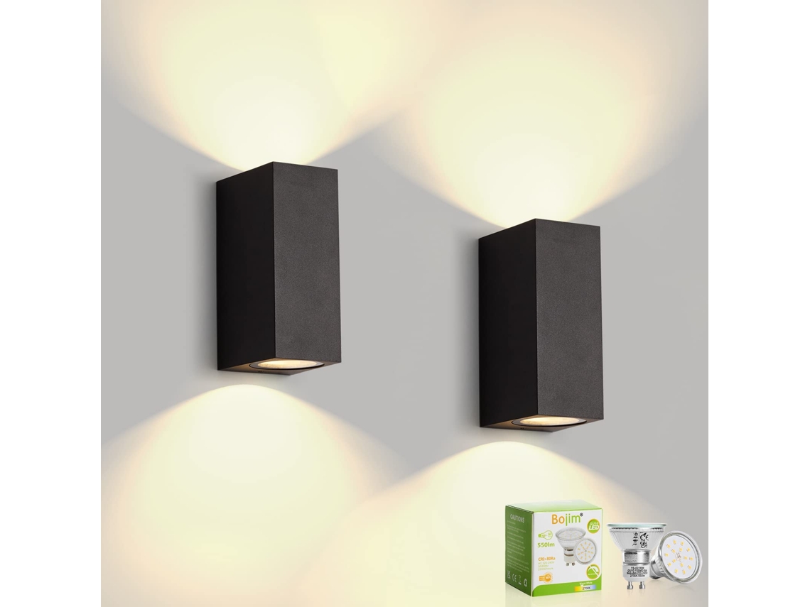 Lâmpada De Parede Externa Ip65,2 Unidades,preto,alumínio,4x6w,gu10,550lm,2700k,branco Quente,ideal Para Jardim,terraço,garagem Btforus
