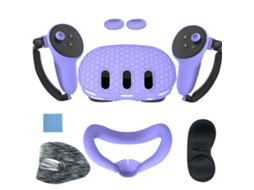 Capa CHRUI de Silicone 7 em 1 compatível com Meta Quest 3 com grip para comandos (roxo)