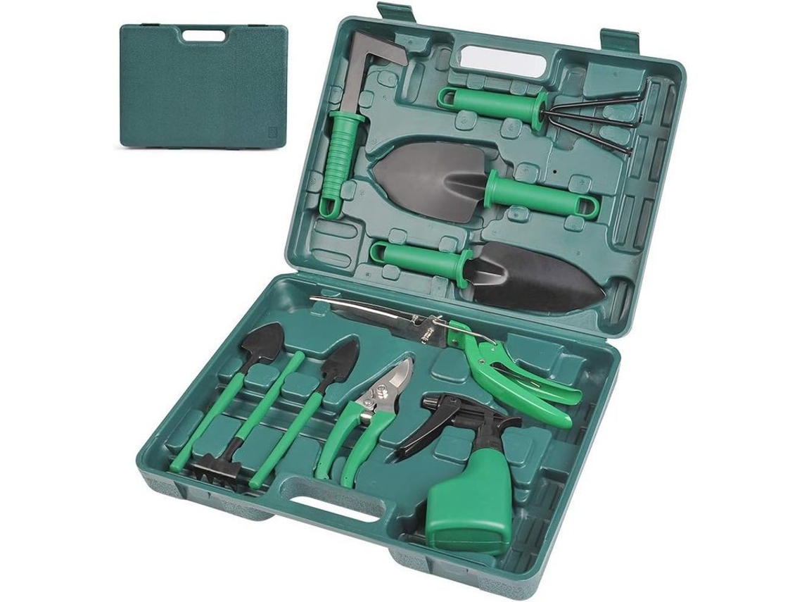 Conjunto de 10 Ferramentas de Jardim S/MARCA, Pá, Tesoura, Aspersor, Bolsa