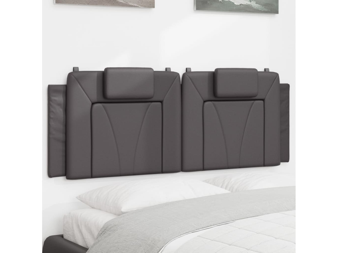 Vidaxl Almofadão De Cabeceira Viana 140 Cm Couro Artificial Cinzento