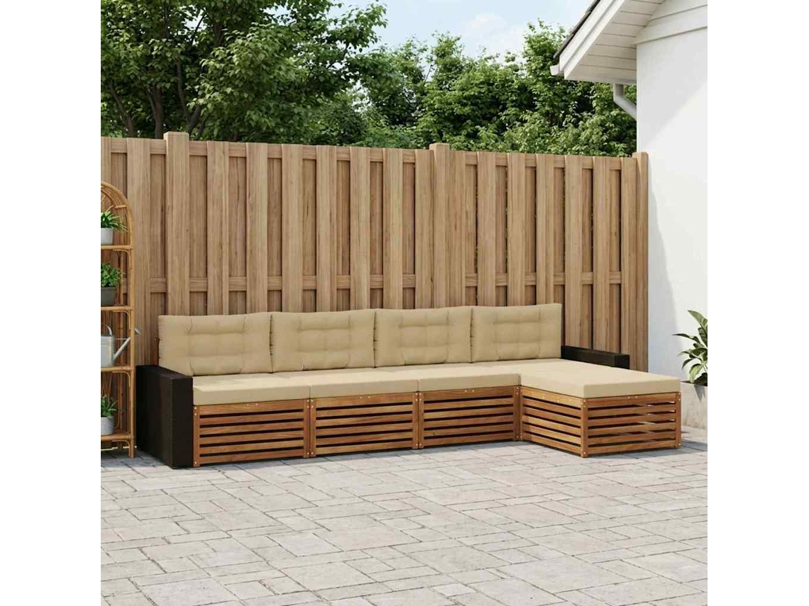 Vidaxl Conjunto De Sofás Para Exterior 5 Unid. Natural E Bege