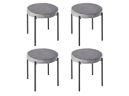 Conjunto de 4 Banquetas Empilháveis BTFORUS para Sala de Jantar, Cadeiras de Cozinha com Assento Estofado e Estrutura Metálica em Cinza