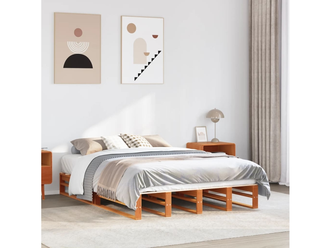 Vidaxl Cama Sem Colchão 160x200 Cm Madeira Pinho Maciço Castanho-mel