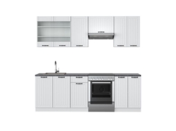 Cozinha Fame-Line, 240 cm, PT Antracite, Country branco/branco, Vicco