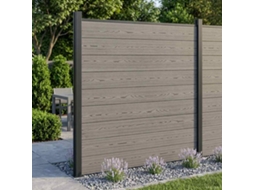 Vidaxl Conjunto De Cercas 7 Pcs 1218 X 186 Cm Wpc E Alumínio Cinzento