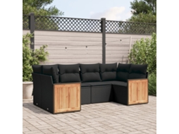 Vidaxl 6 Pcs Conjunto Sofás De Jardim C/ Almofadões Vime Pe Preto