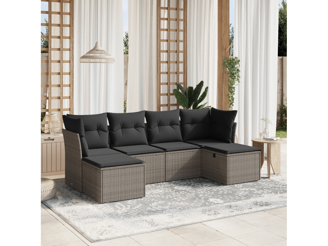 6 Pcs Conjunto Sofás De Jardimconjuntos Relax Jardimconjunto De Jantar Com Almofadões Vime Cinzento Cfw662366 Lovely Home