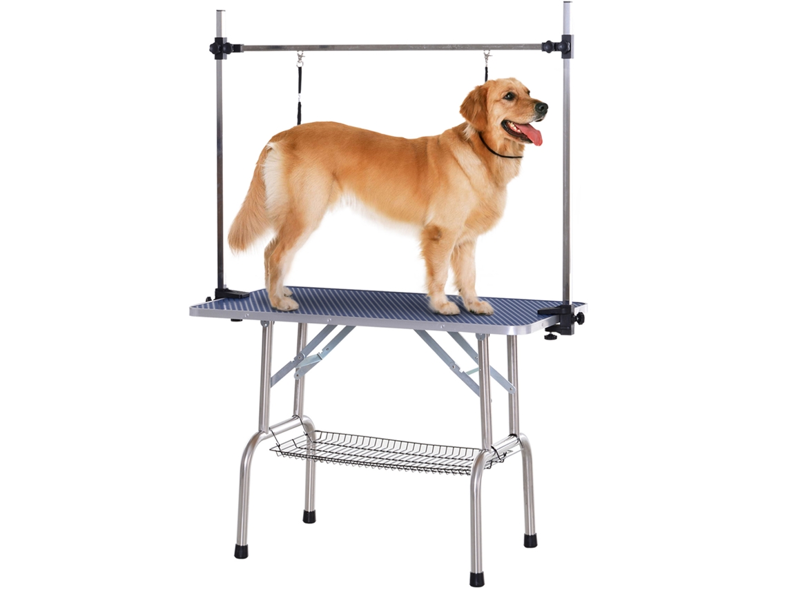 Mesa de Tosa para Cães/gatos Ajustável/dobrável, Carga Até100kg, Cesto Inferior, Azul Ge