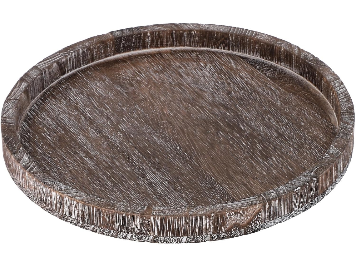 Bandeja Decorativa Redonda De Madeira De 11,8 Polegadas Para Velas